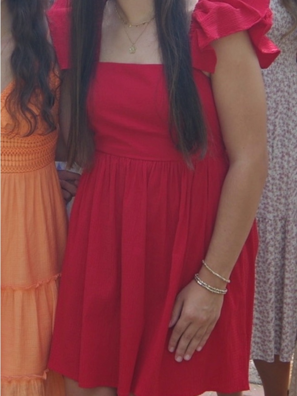 Red Ruffle-Sleeve dress - Picture 4 of 5